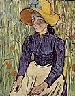Young Peasant Woman with Straw Hat Sitting in the Wheat by Vincent van Gogh